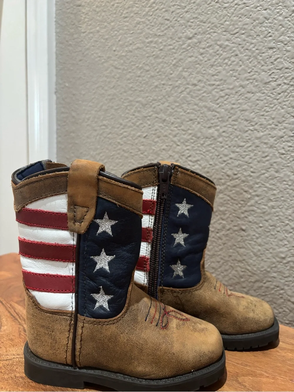 Kids American Flag Western Boots - Brown, Navy & Red